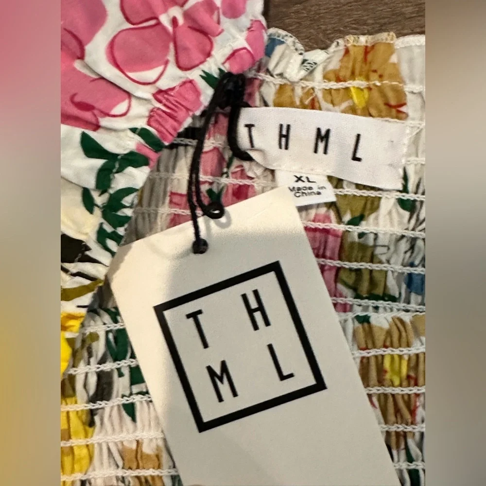 NWT! Anthropologie THML Floral Maxi Smocked Bodice Dress with Ruffle Sleeves - Picture 9 of 13